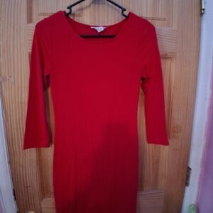 Forever 21 Vibrant Red Long Sleeve Dress